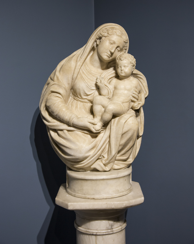 Marble statue of the Madonna and child.