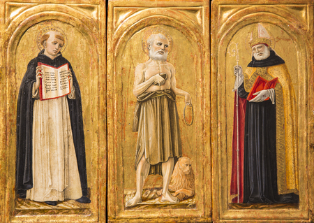Triptych of Saints Augustine, Jerome and Albertus Magnus, in full, with a light green velvet mounting.